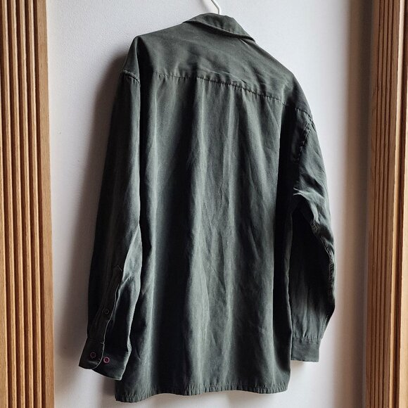 Pierre Cardin Green Faux Suede Button Down Shirt Size Large - Picture 11 of 13